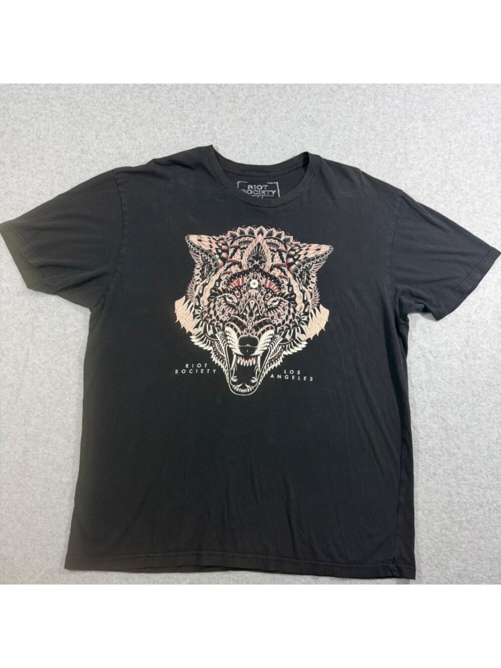 Riot Society Men’s XL Black Graphic Wolf T-Shirt Los Angeles Cotton Short Sleeve